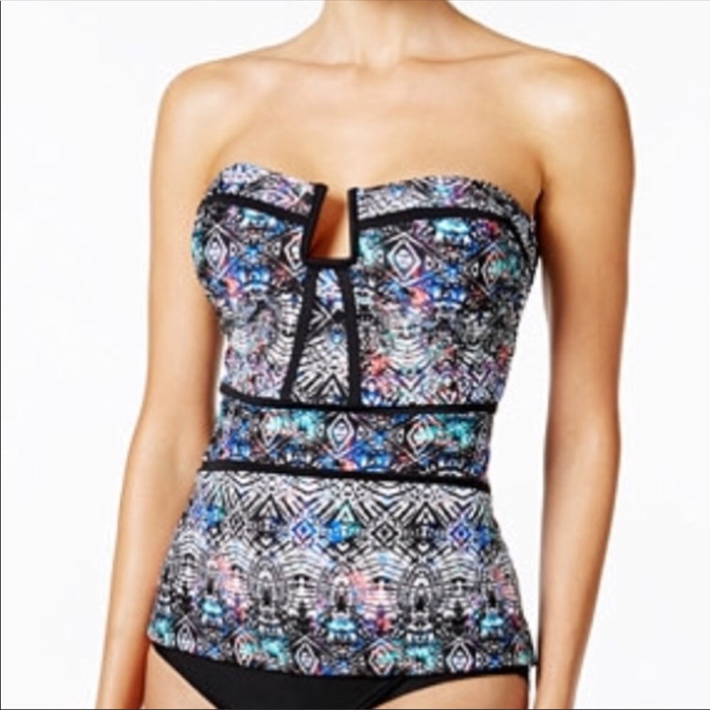 Tribal Bandeau Tankini Swim Top With Halter Strap